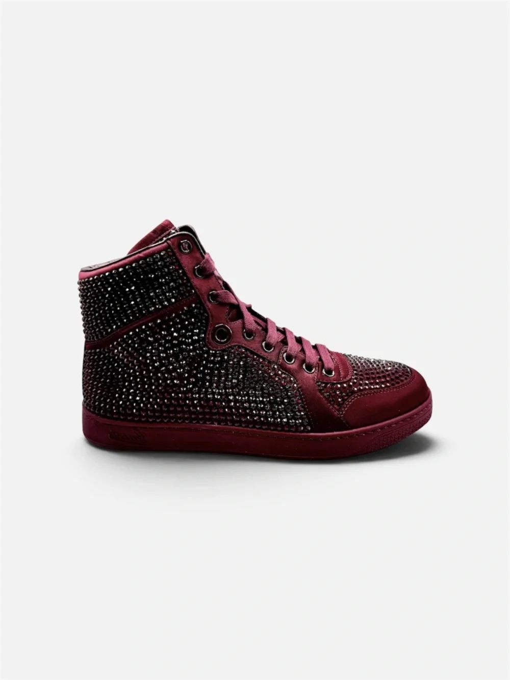 Gucci Burgundy Crystal Studded Satin Sneakers Men 5G US 7-7.5 NIB